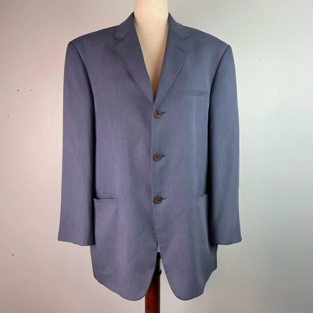 Joseph & Feiss Silk Blue Sport Coat with Notched Lapel Size 42S EUC
